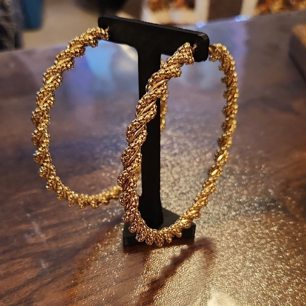 Rope Twisted Gold Tone Hoop Earrings